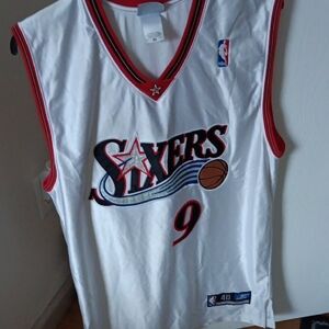 Reebok Sixers White and Red Basketball Jersey